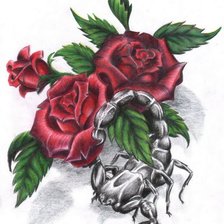 Оригинал схемы вышивки «скорпион в розах» (№562343)