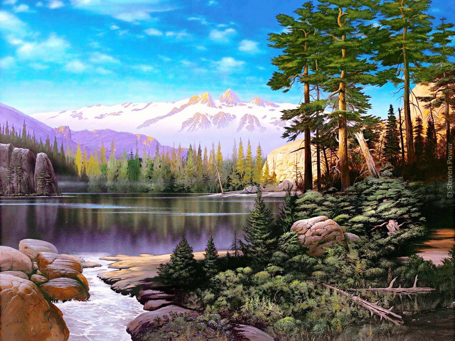 горное озеро - пейзаж, природа, горы, лес, озеро - оригинал