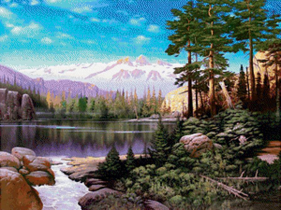 горное озеро - пейзаж, природа, озеро, горы, лес - предпросмотр