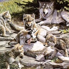 Оригинал схемы вышивки «волчья семья» (№562778)