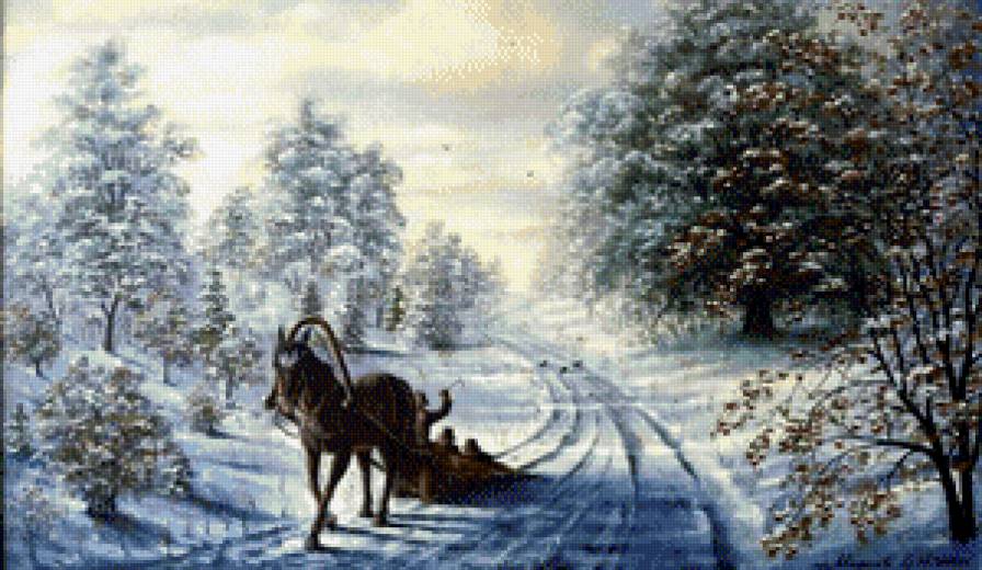 зимняя дорога - снег, природа, зима, картина, пейзаж - предпросмотр