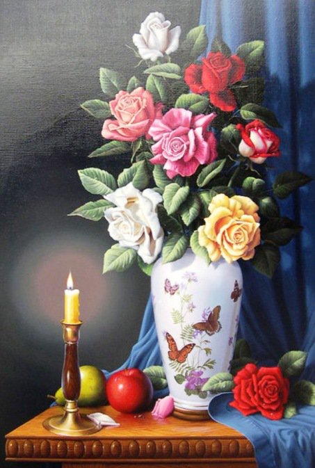 пано с розами - цветы, картина, розы, пано - оригинал