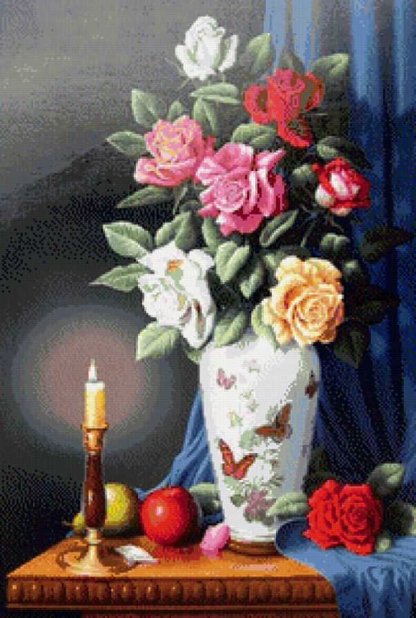 пано с розами - розы, цветы, пано, картина - предпросмотр