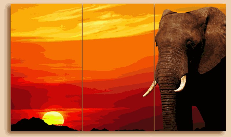 №563063 - слон, триптих, закат - оригинал