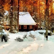 Оригинал схемы вышивки «домик в лесу зимой» (№563298)