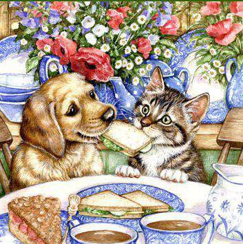 друзья - цветы, животные, посуда, кот, собака - оригинал
