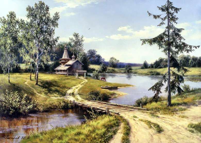 михаил сатаров 23 летний пейзаж - лес, михаилсатаров, деревня, река, пейзаж, лето, картина - оригинал