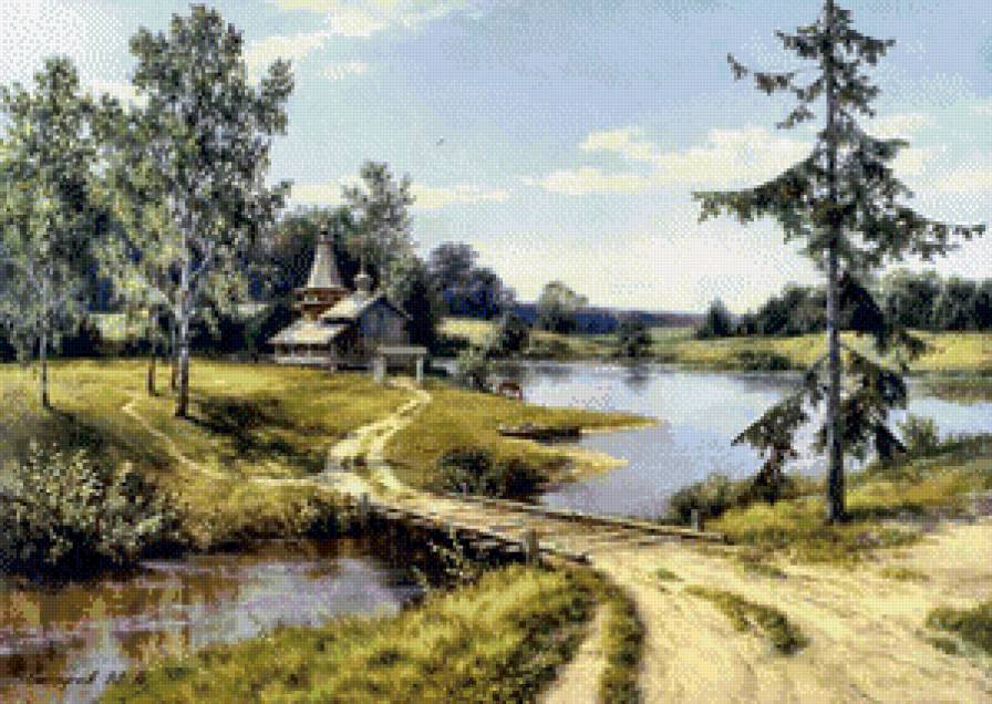 михаил сатаров 23 летний пейзаж - деревня, лето, картина, лес, пейзаж, река, михаилсатаров - предпросмотр