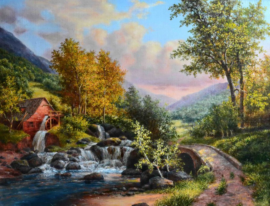 михаил сатаров 44 мельница - река, пейзаж, мельница, осень, михаил сатаров, природа, лес, картина - оригинал