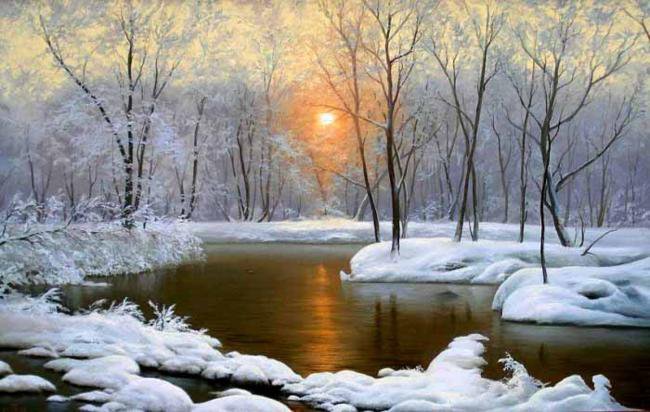 михаил сатаров 48 зимнее утро - михаил сатаров, природа, лес, пейзаж, картина, река, снег, зима - оригинал