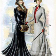 Схема вышивки «старинная открытка-дамы»