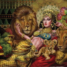 Оригинал схемы вышивки «Девушка со львами» (№565396)
