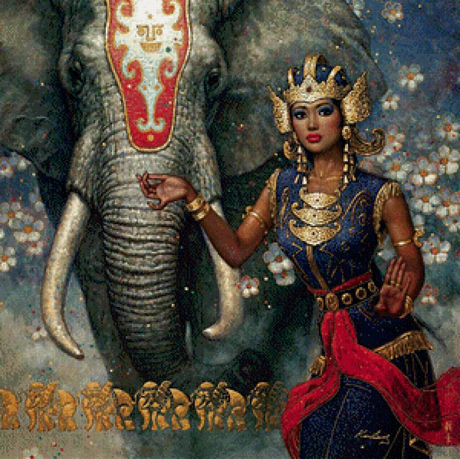 Красавица и слон - красавица, девушка, животные, фэнтези, слоны - предпросмотр