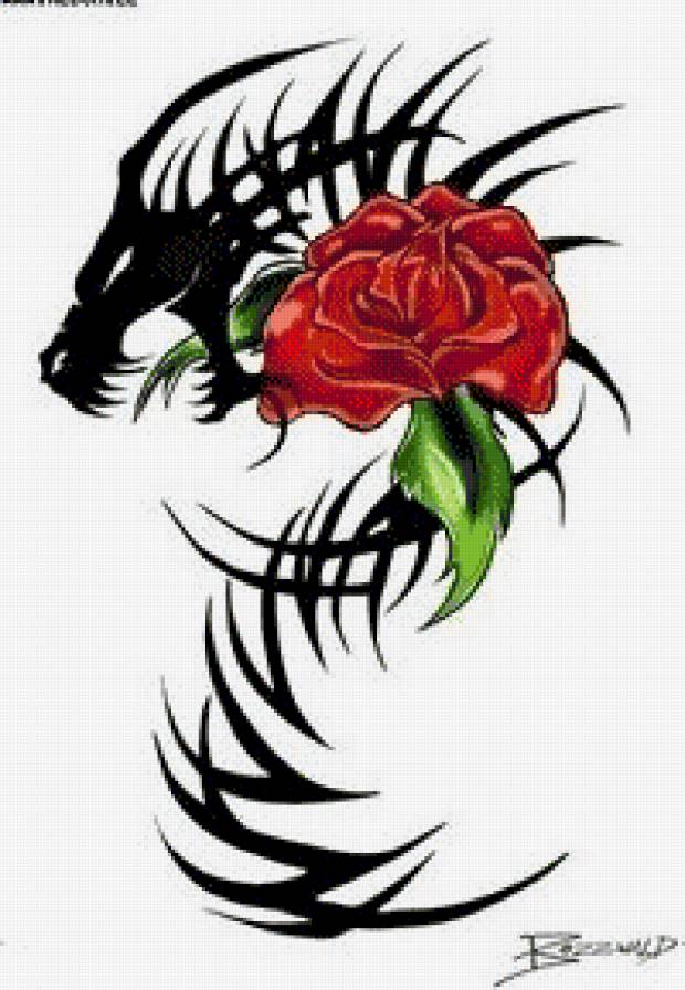 Дракон - дракон, символ, роза - предпросмотр