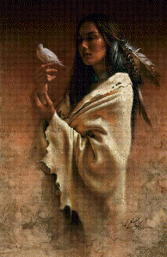 Девушка с птицей - индейцы, женский образ, девушка - предпросмотр
