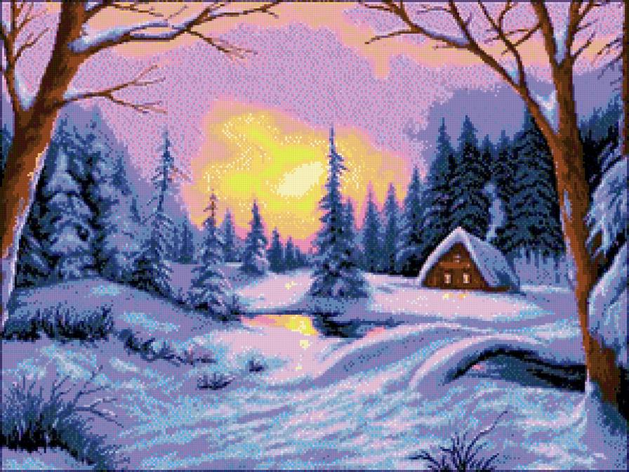 зимний вечер - зима, дом, природа, пейзаж, снег - предпросмотр