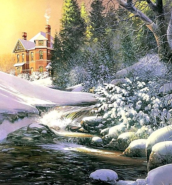 Дом на холме - дом, река, пейзаж, зима - оригинал