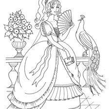 Оригинал схемы вышивки «Девушка с павлином» (№567531)