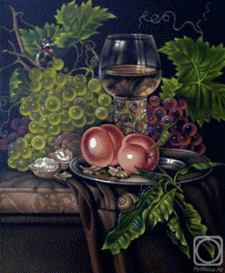 Натюрморт - натюрморт, фрукты, бокал вина - предпросмотр