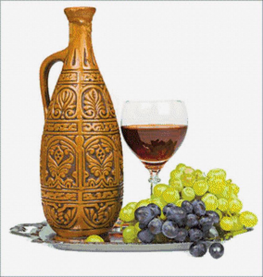 Натюрморт с вином - натюрморт, бокал вина, фрукты, кувшин - предпросмотр