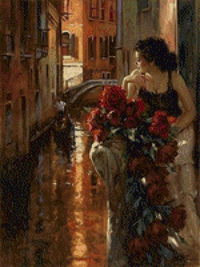 Девушка с цветами - улица, дама, девушка, розы - предпросмотр