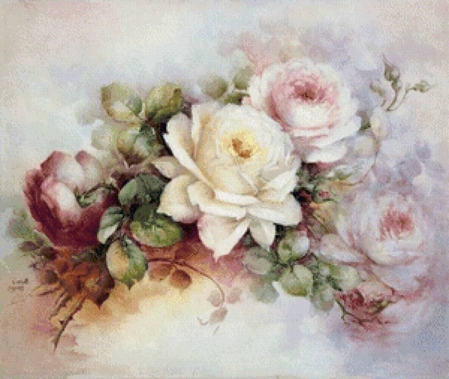 розы винтаж акварель - цветы, акварель, винтаж, розы, букет - предпросмотр