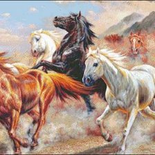 Оригинал схемы вышивки «бегущие лошади» (№569502)