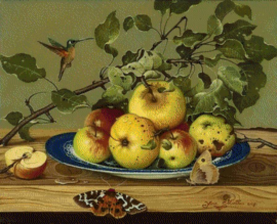 Jana Mowczan-Naturmort z jablokami - ziwopis, jablka, martwa natura - предпросмотр