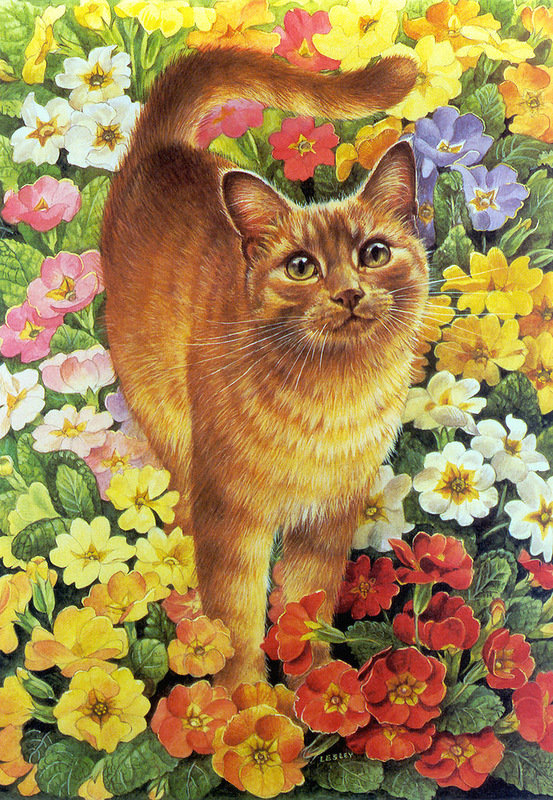 Рыжик - цветы, кошки, живопись, животные - оригинал