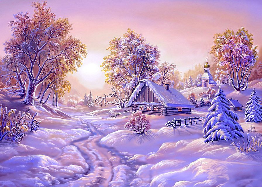 Волшебница-зима... - домик, день, избушка, пейзаж, зима, солнце, снег - оригинал