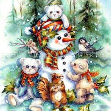 Оригинал схемы вышивки «снеговик и медвежата» (№573541)
