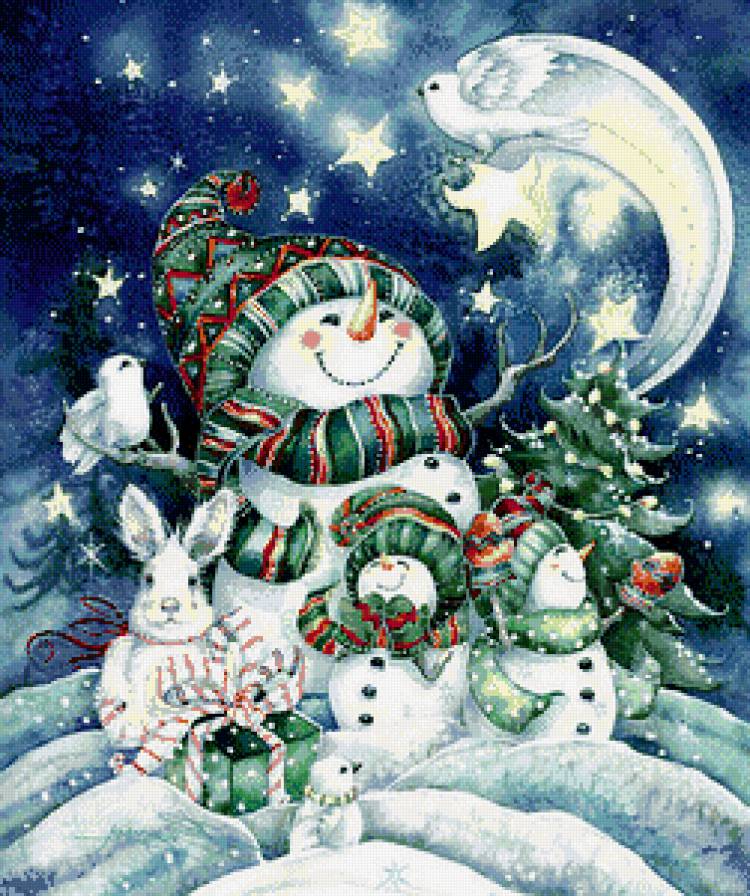 снеговики - птицы.зима, снег, снеговик, детские, лес, рождество.новый год, дерево - предпросмотр