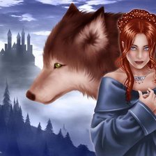 Оригинал схемы вышивки «Девушка и волк» (№573643)