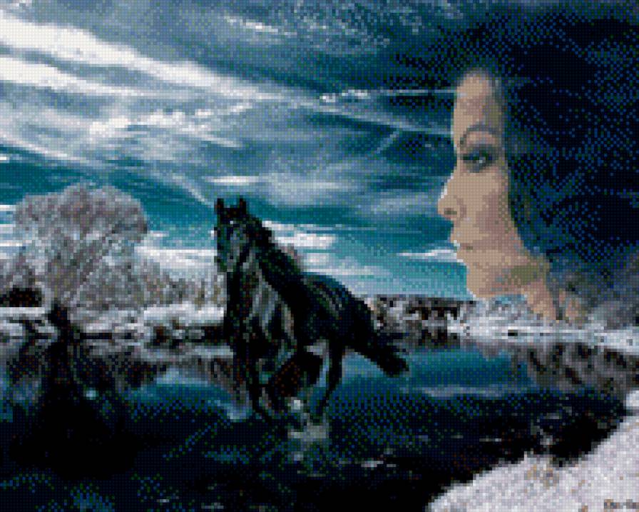 лошадь - красивая картина, лошадь, девушка - предпросмотр