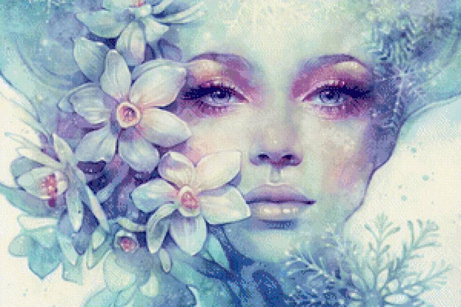снежная королева - белые цветы, орхидея, королева, сказка, зима, девушка, снег, женщина - предпросмотр