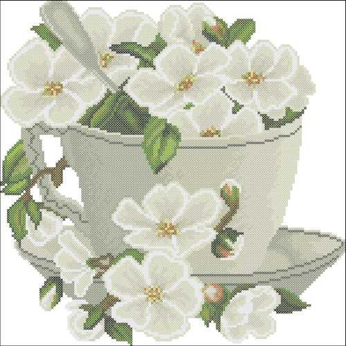 белые цветы в чашке - цветы, белые, букет - оригинал