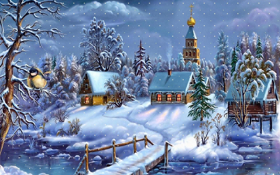 Зима в деревне - зима, пейзаж - оригинал