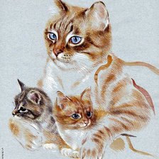 Оригинал схемы вышивки «Кошка с котятами» (№574735)