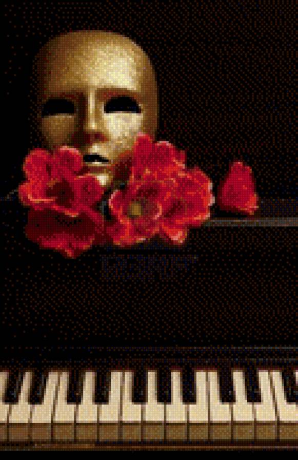 Вдохновение - цветы, маска, рояль, розы - предпросмотр