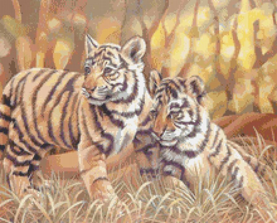 №575436 - дикие кошки, африка, тигры, савана, живопись, животные, фауна - предпросмотр