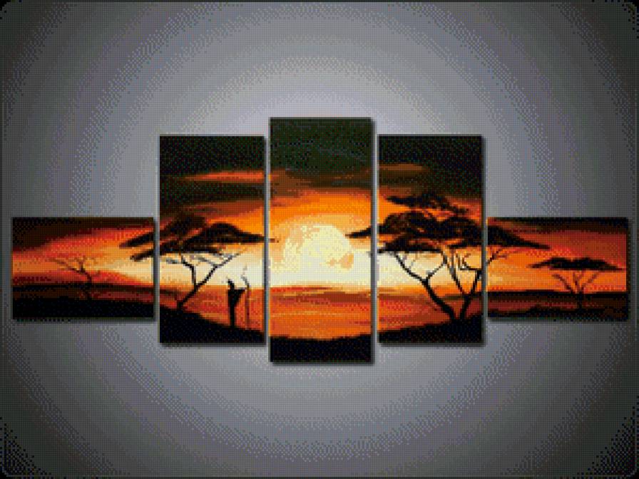 Полиптих "Закат" - закат, пейзаж, африка - предпросмотр