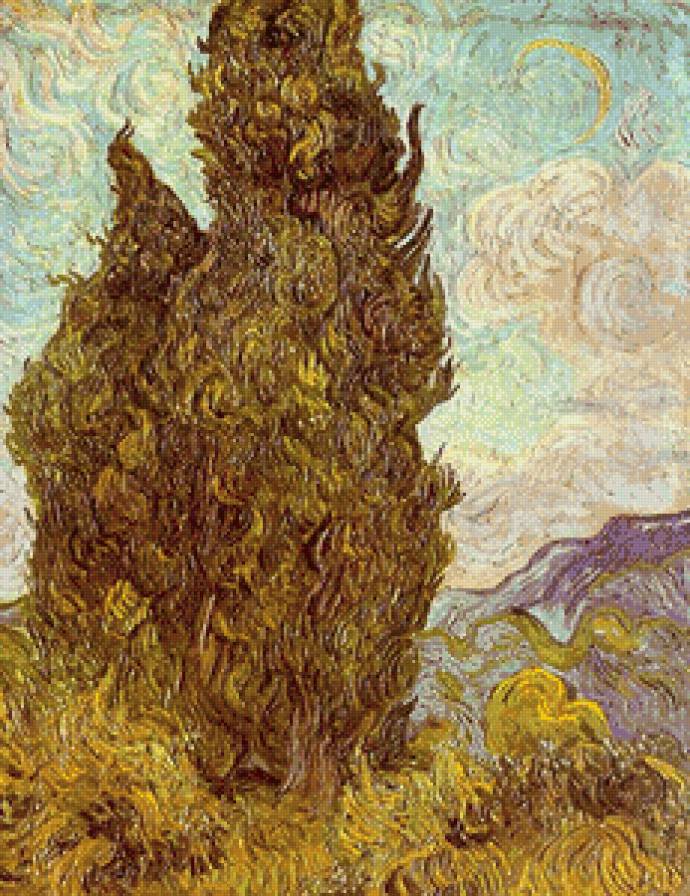 Два кипариса. Винсент Ваня Гог - ван гог, живопись, кипарисы - предпросмотр