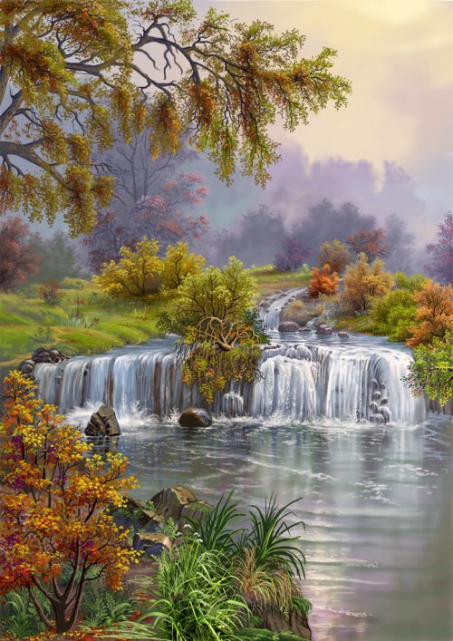 Осенний водопад - горы, природа, река, пейзаж, водопад - оригинал