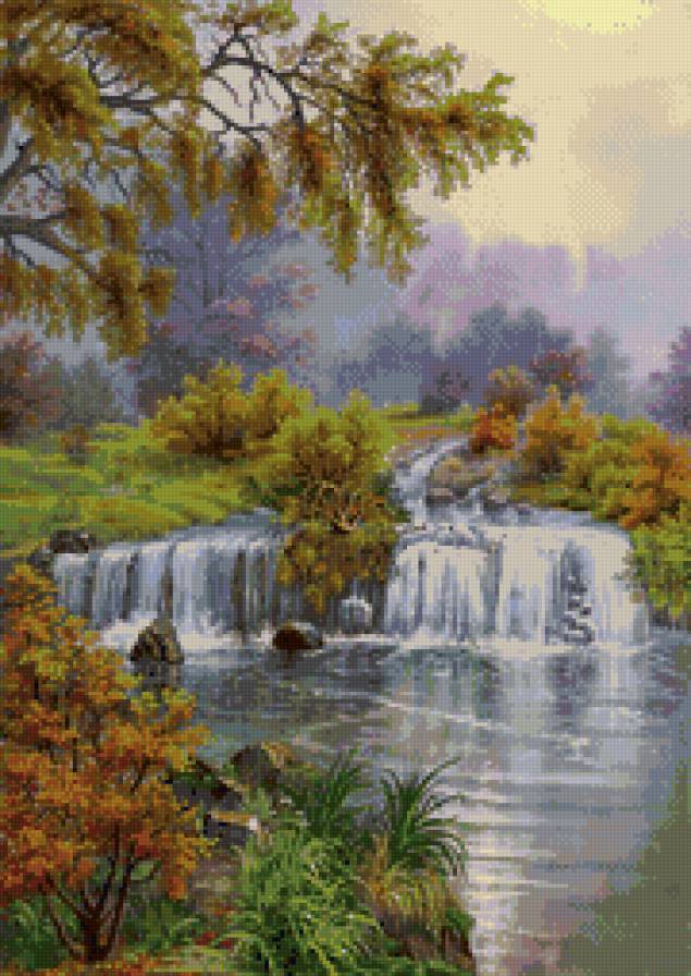 Осенний водопад - пейзаж, водопад, природа, горы, река - предпросмотр