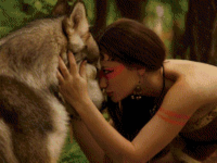 Девушка и волк - девушка, волк, инлейцы - предпросмотр