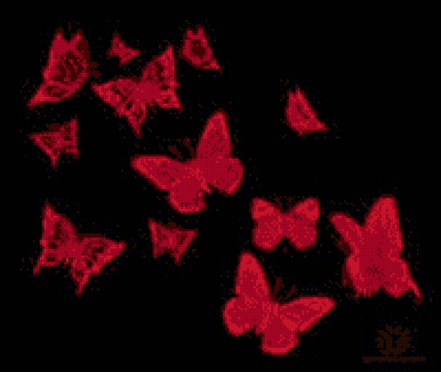 АЛЫЕ БАБОЧКИ - красное на черном, бабочки - предпросмотр