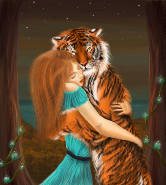 Танцующая с тигром - танец, тигр, девушка - оригинал