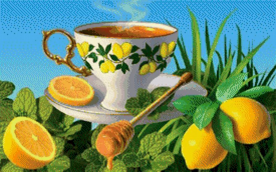 Чай с лимоном - натюрморт, чашка, чай, фрукты - предпросмотр