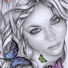 Оригинал схемы вышивки «девушка с бабочками» (№579712)