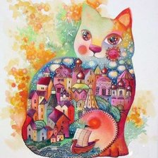 Схема вышивки «Кошка-путешественница»